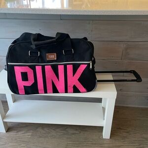 Victoria’s Secret Pink & Black Large Rolling Wheeled Travel Duffle Bag Luggage